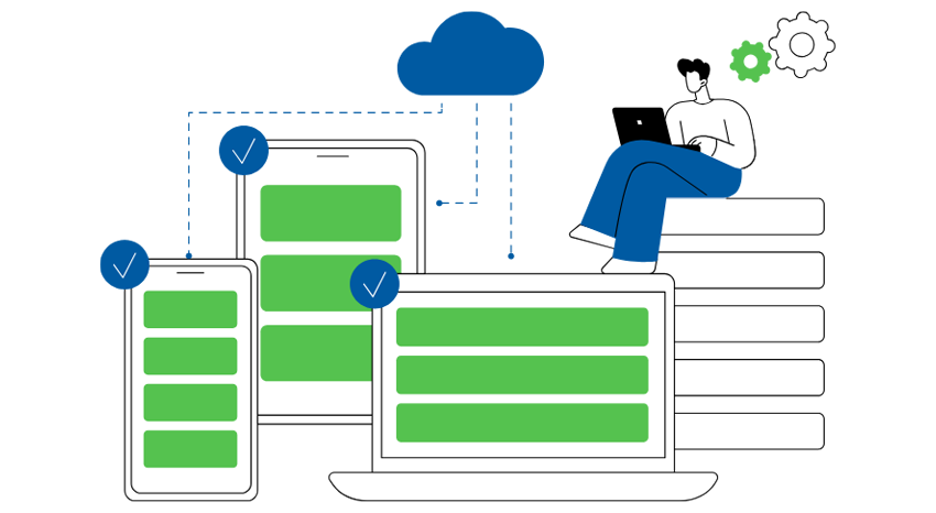 Dealer accessing cloud-based spare parts catalog on tablet from remote workshop location using NetFlows360 platform
